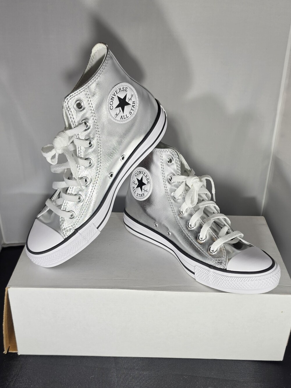 Converse Silver Metallic High Top Sneakers